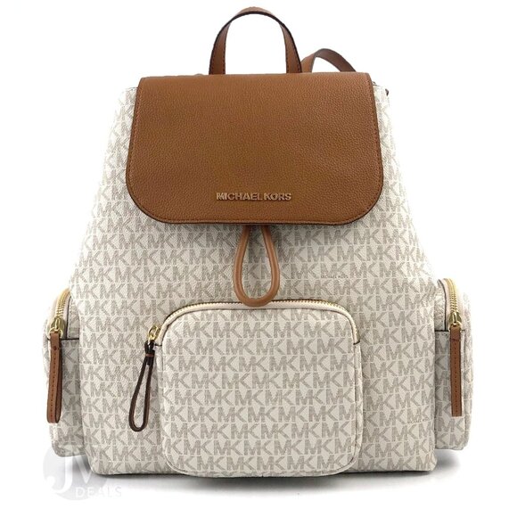 MICHAEL KORS ABBEY Vanilla Large Cargo Signature Backpack Bag 35T9GAYB7B NWOT - Picture 1 of 16